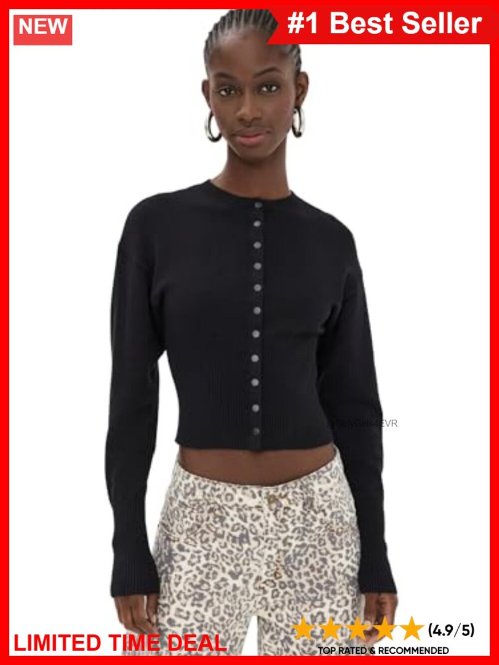 Mid-Weight Knit Cardigan with Snap Cuff Long Sleeves Crew Neck Pull Over